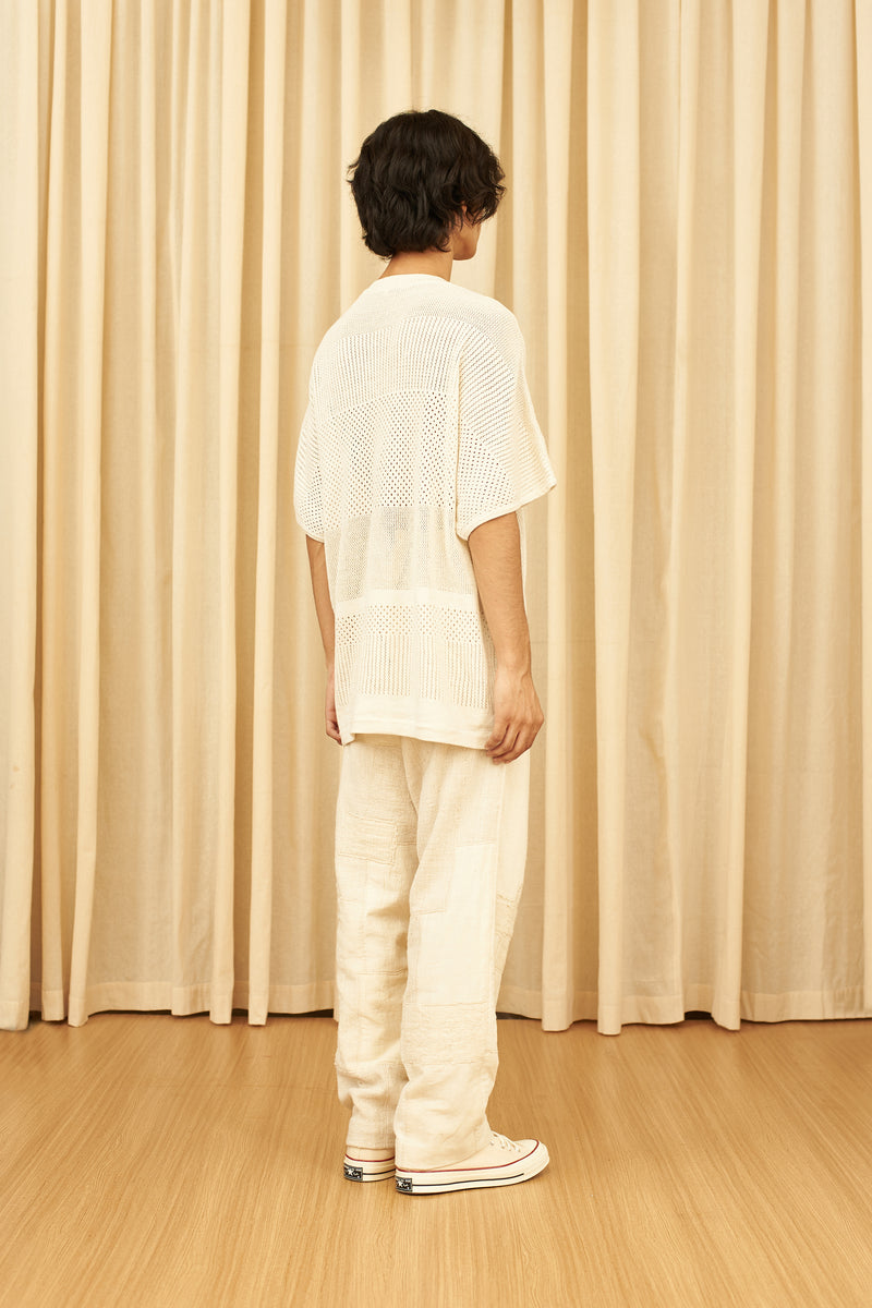 Undyed Cotton Relaxed Fit T-Shirt Knitted With A Pattern