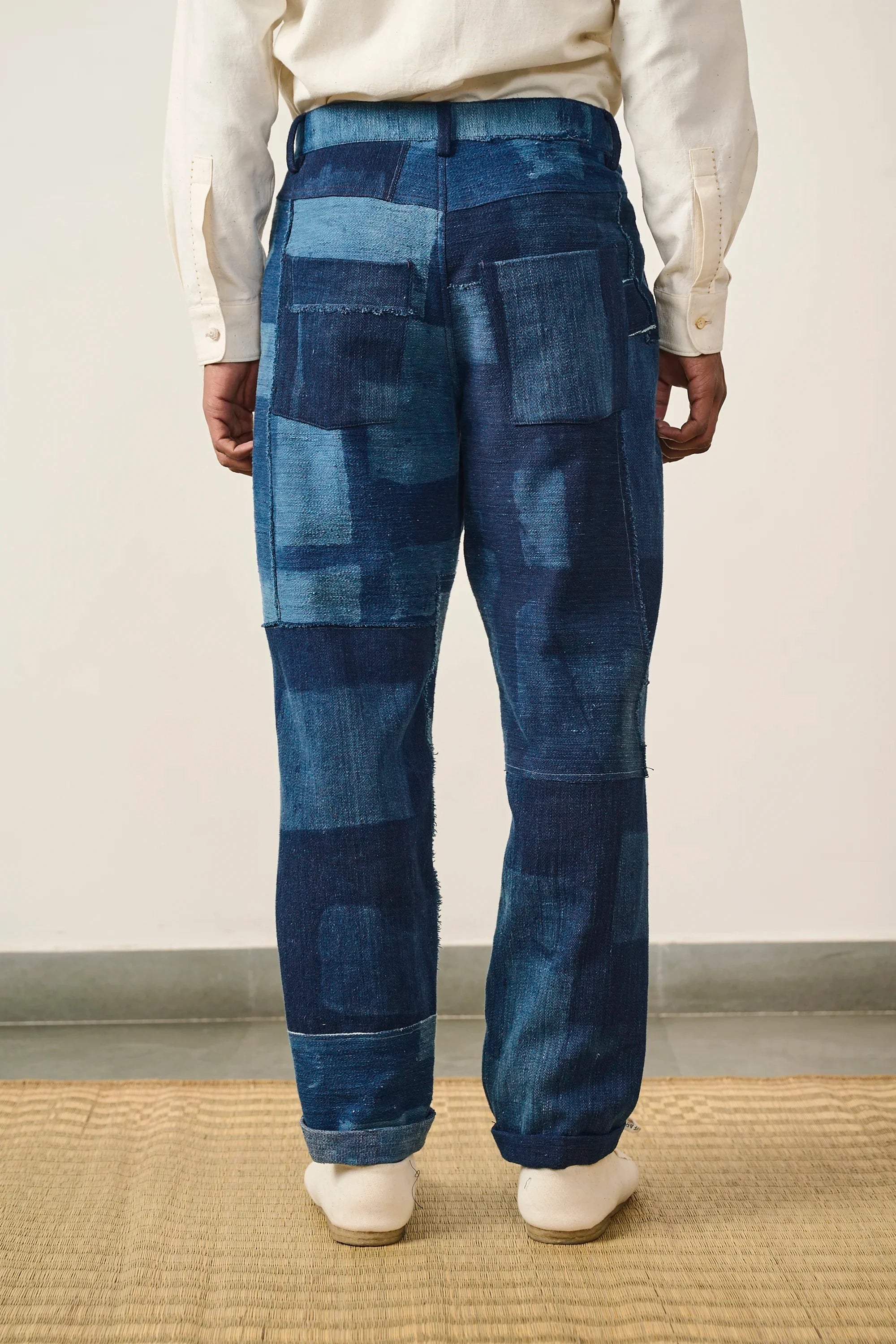 Indigo Patchwork Pleated Trousers