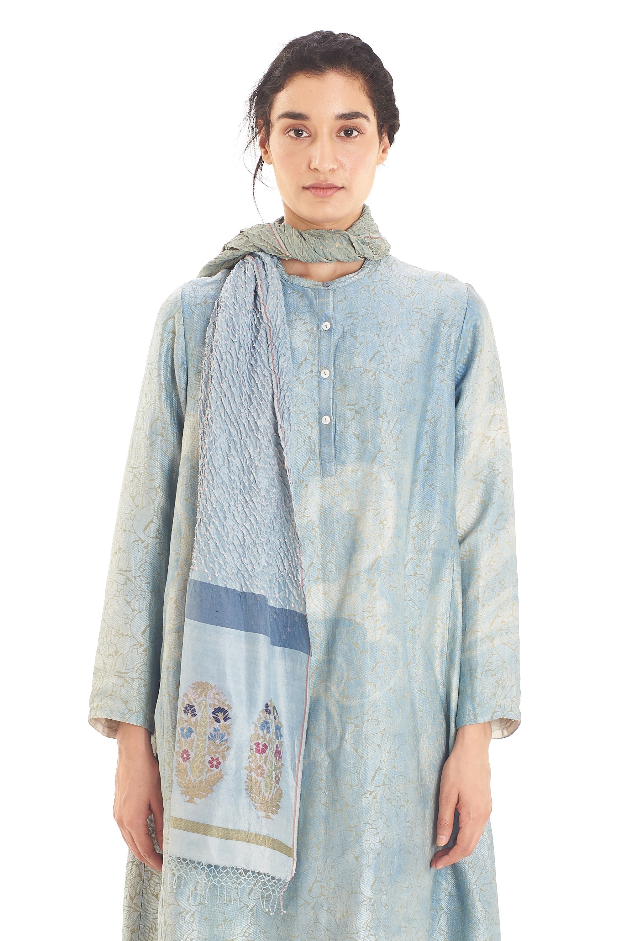 BROCADE SILK INDIGO DYED BANDHANI SCARF