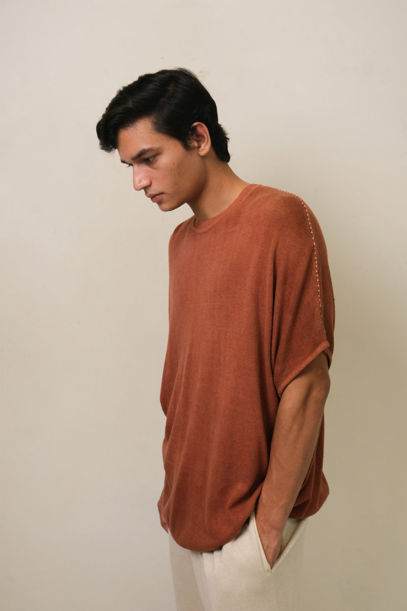 BRICK RED KNITTED TSHIRT