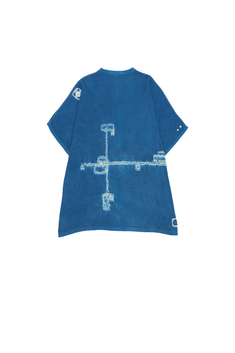 INDIGO COTTON RELAXED FIT KNITTED T-SHIRT WITH HAND EMBROIDERED DETAILS