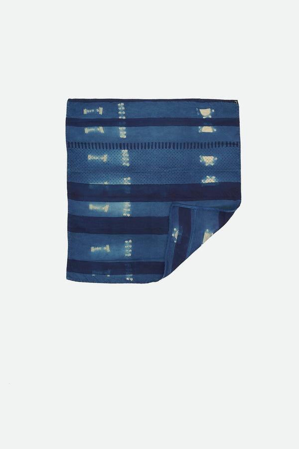 INDIGO BLOCK PRINT & SHIBORI SILK SCARF