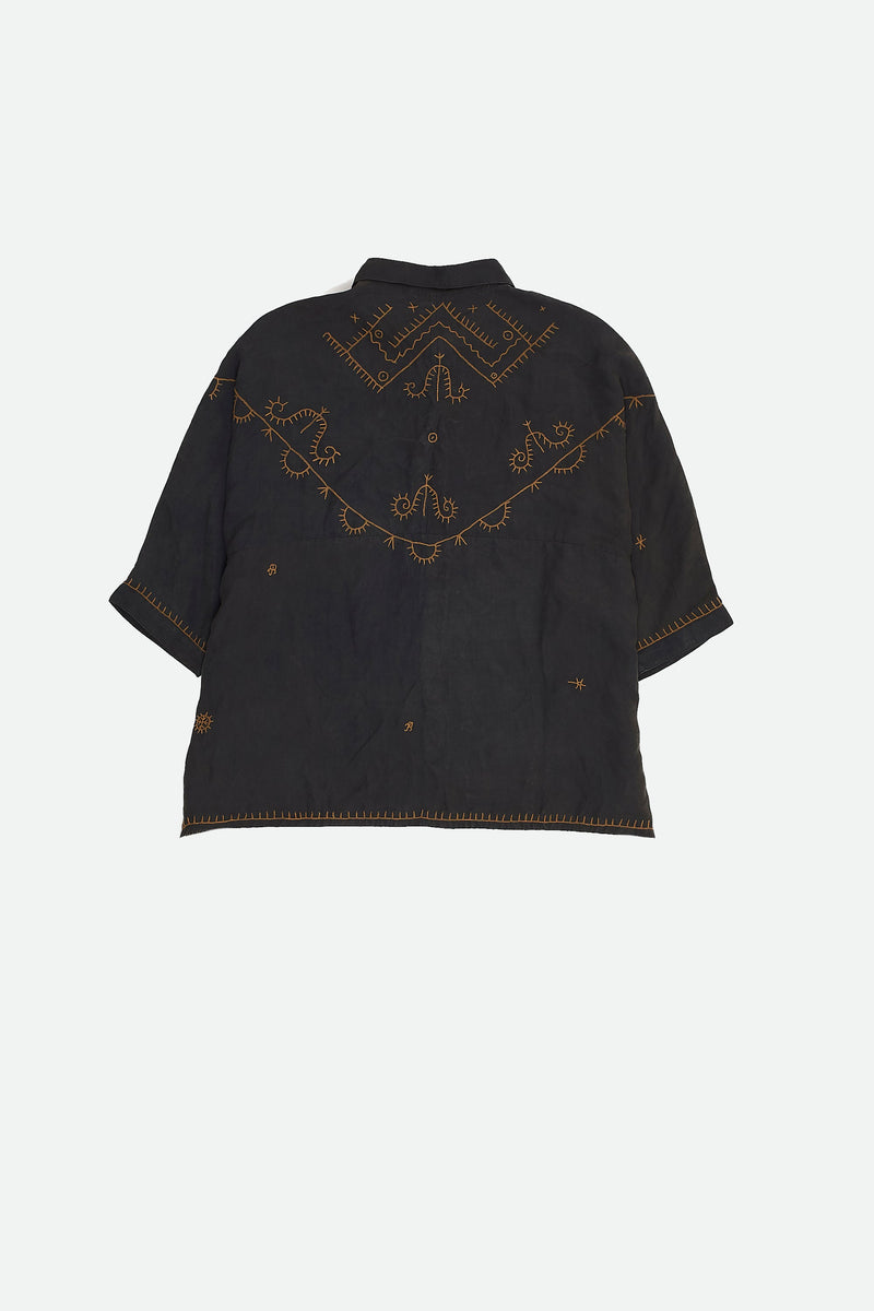 MIDNIGHT INDIGO SILK SHIRT WITH HAND EMBROIDERY