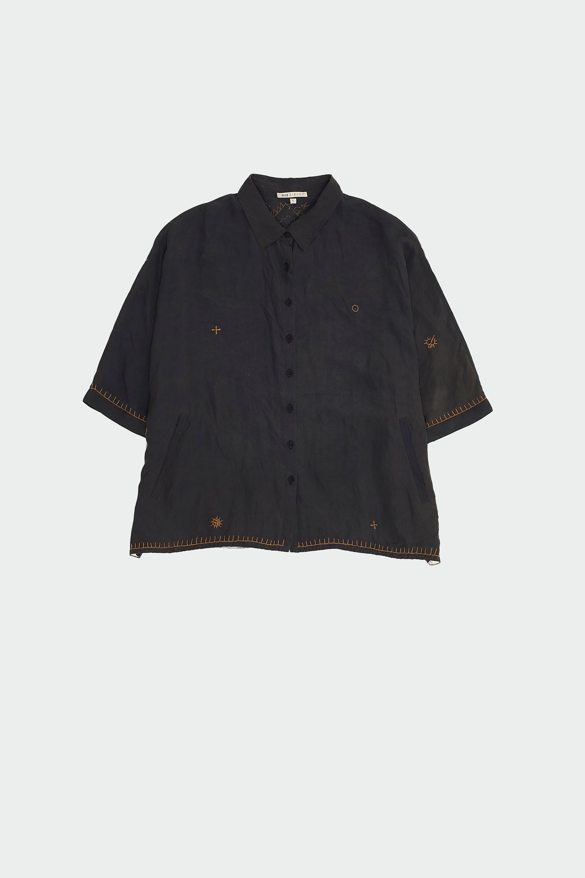 MIDNIGHT INDIGO SILK SHIRT WITH HAND EMBROIDERY