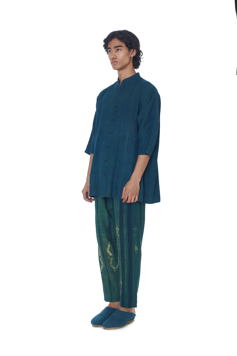 BOTTLE GREEN SHIBORI PANTS