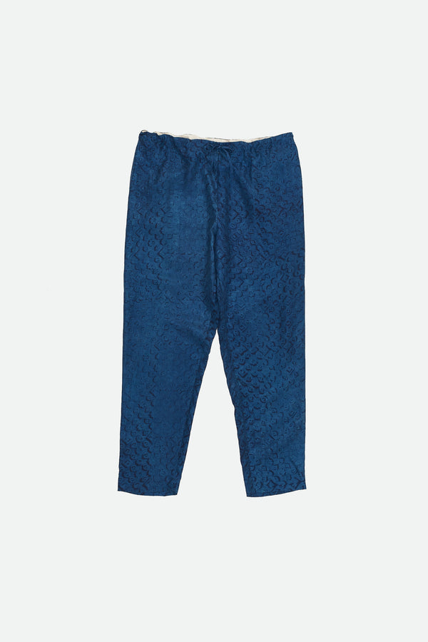 INDIGO BLOCK PRINTED DRAWSTRING PANTS