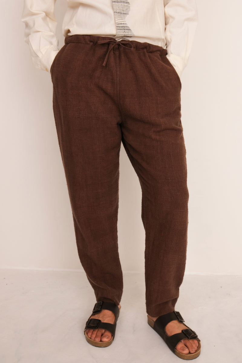 BURNT UMBER HANDSPUN STRING UNISEX PANT