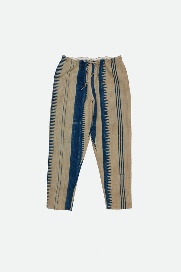 ECRU BLOCK PRINTED COTTON DRAWSTRING PANT