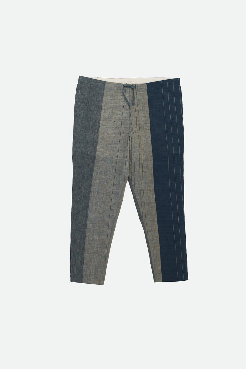 INDIGO YARN DYED STRIPES COTTON PANTS