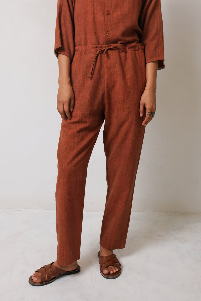 BRICK RED STRING PANTS MADE IN ORGANIC COTTON