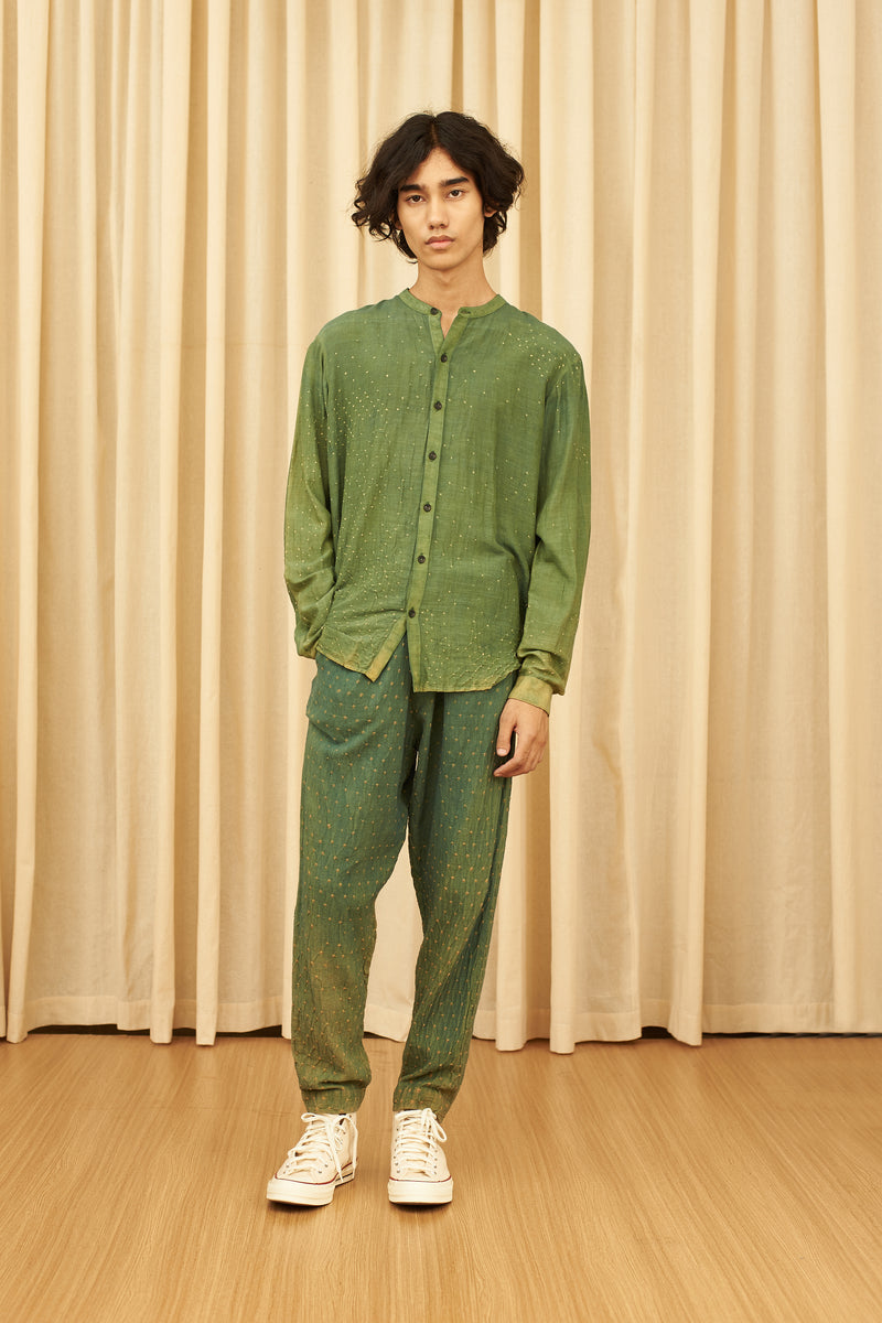 OLIVE GREEN ALL OVER BANDHANI COTTON DRAWSTRING PANT