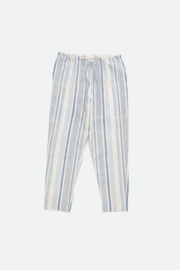 INDIGO STRIPED ORGANIC COTTON DRAWSTRING TAPERED PANTS