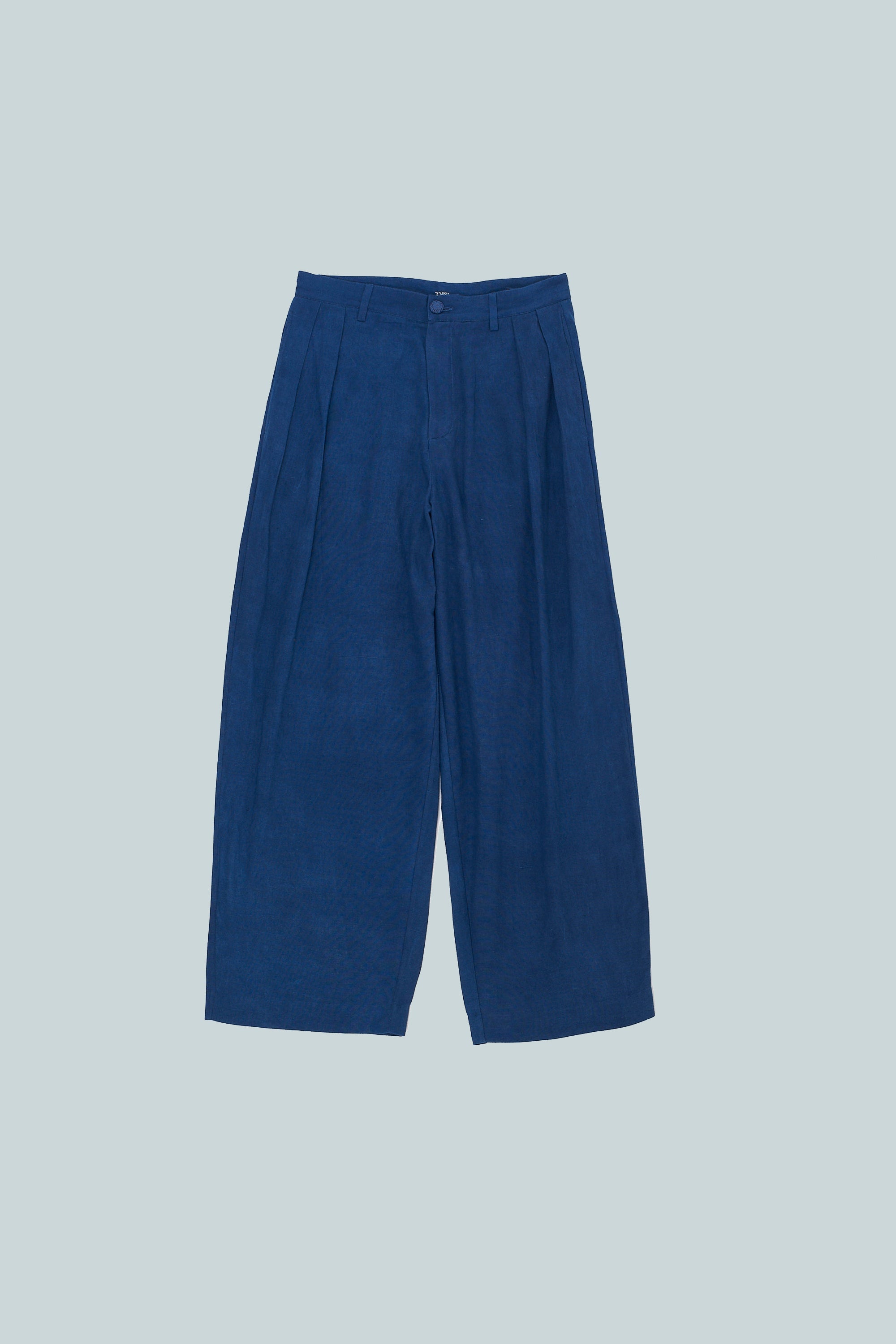 INDIGO PLEATED HANDSPUN COTTON TROUSERS