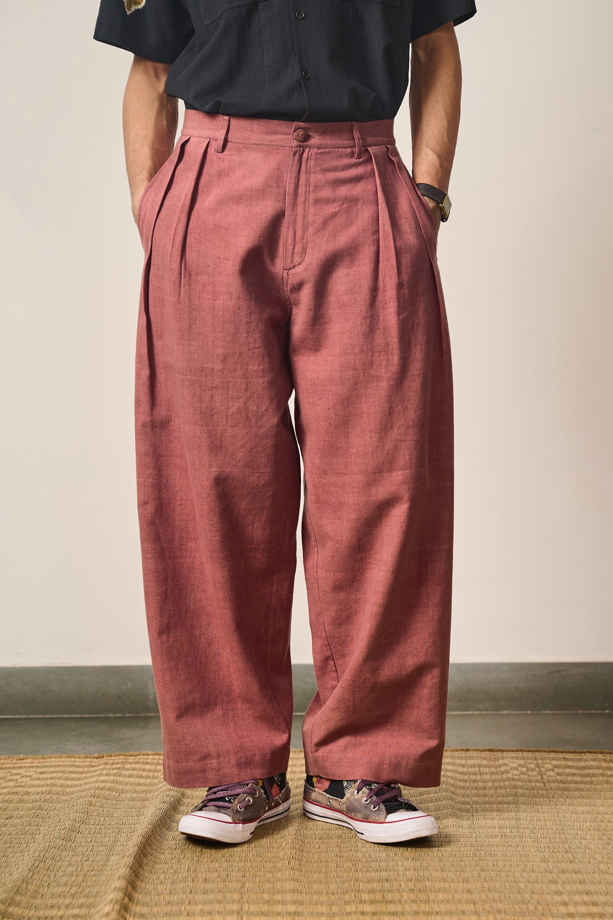 ROGUE PINK PLEATED COTTON TROUSERS