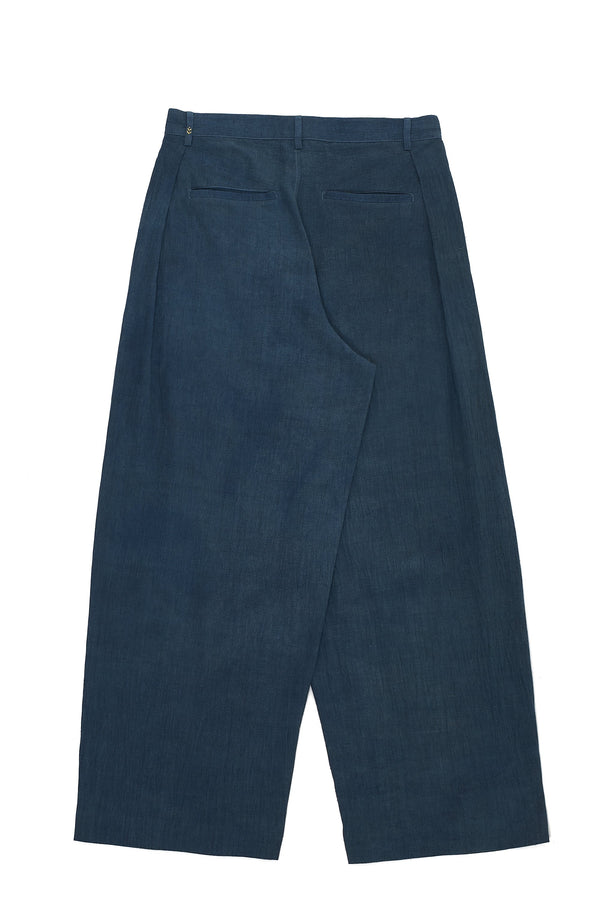 TURQUOISE PLEATED ORGANIC COTTON TROUSERS