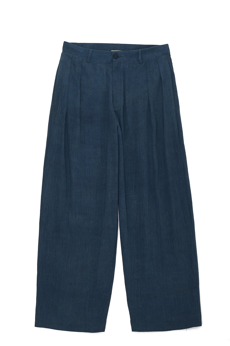 TURQUOISE PLEATED ORGANIC COTTON TROUSERS