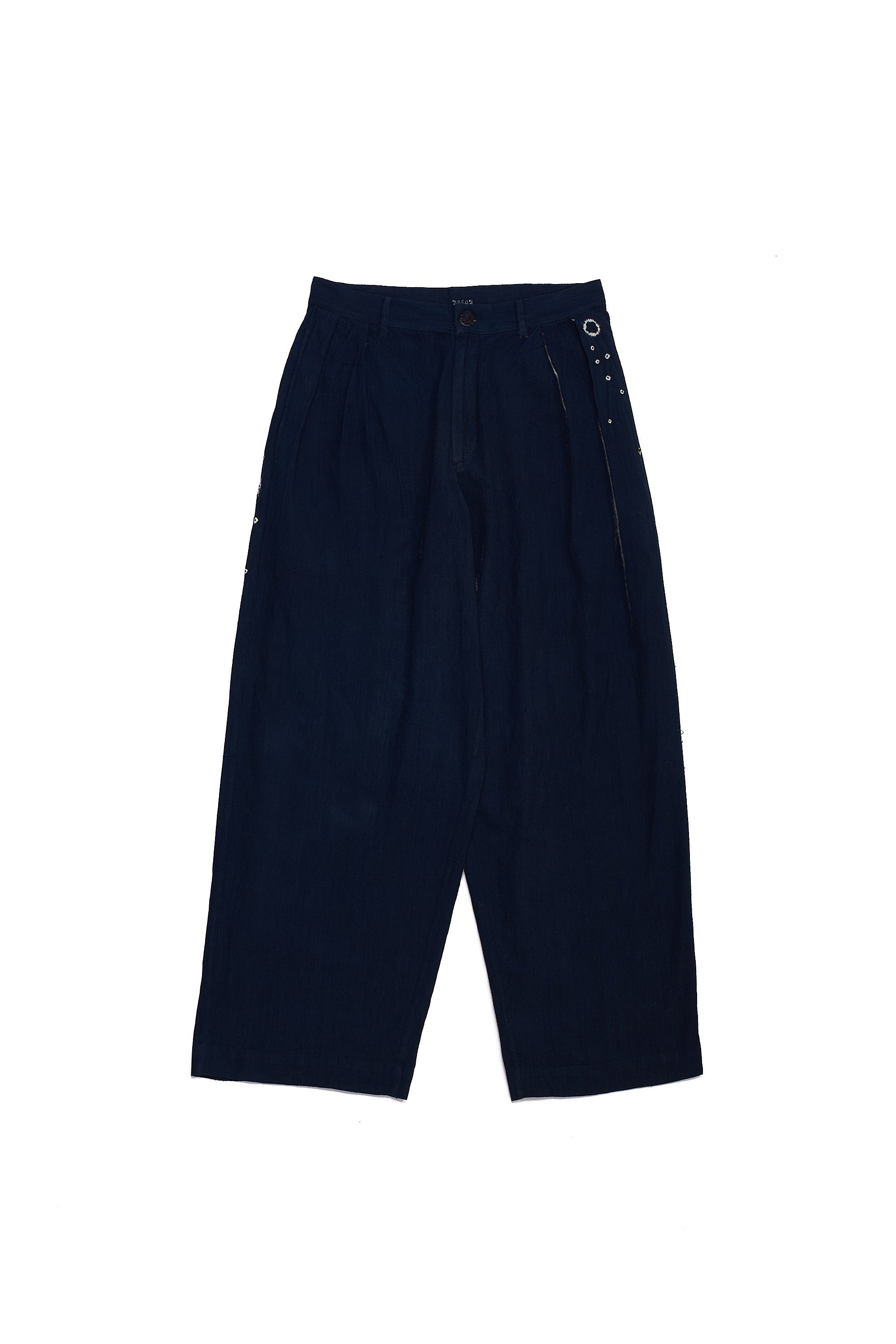 MIDNIGHT INDIGO PLEATED TROUSER CRAFTED WITH SHIBORI