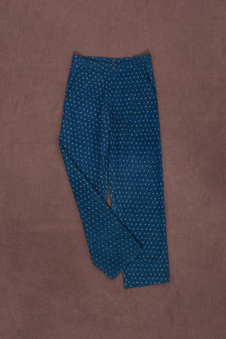 INDIGO ALL OVER BANDHANI STATEMENT COTTON TROUSERS