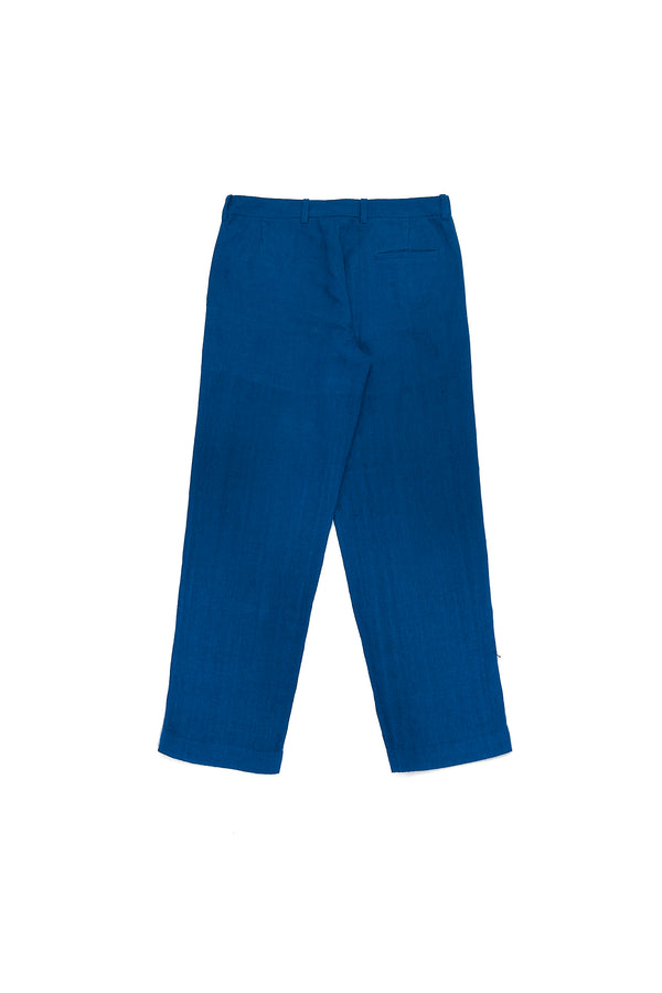 INDIGO TEXTURED SOLID STRAIGHT FIT COTTON TROUSER