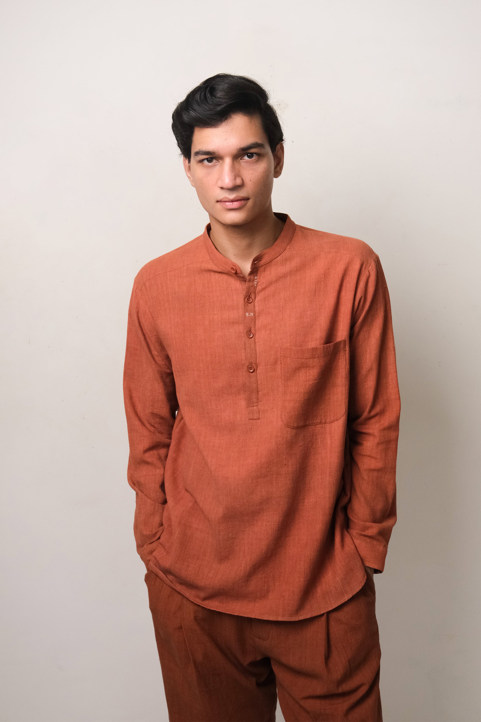 BRICK RED SOLID COTTON SHIRT