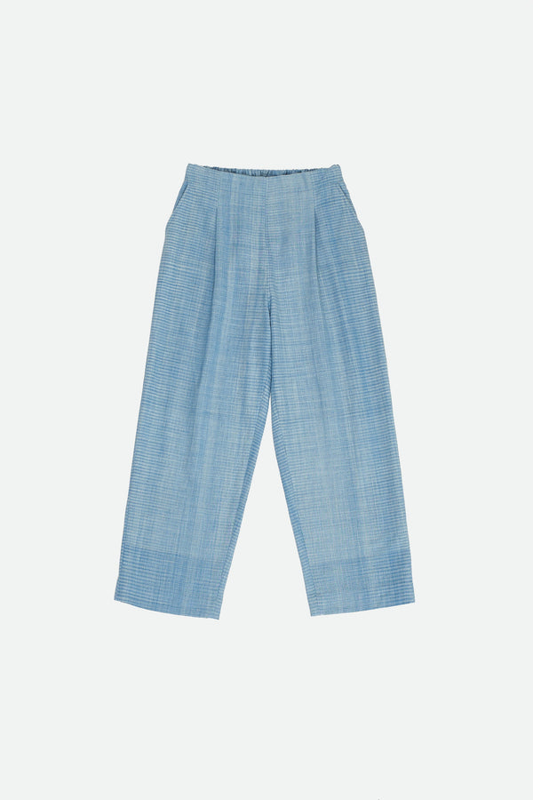 SHADES OF INDIGO STRAIGHT FIT PLEATED TROUSERS