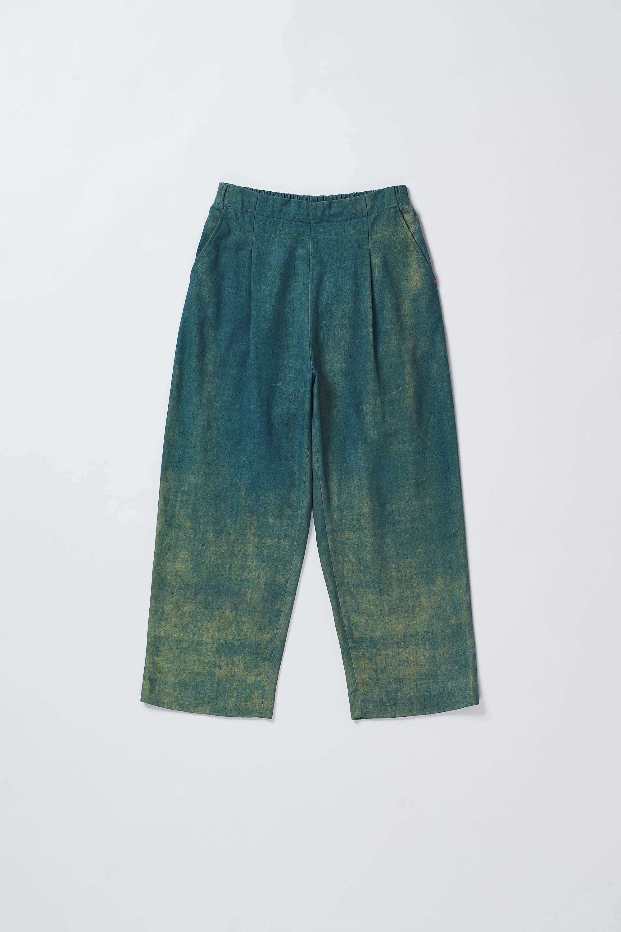 BOTTLE GREEN SOLID COTTON PLEATED TROUSER