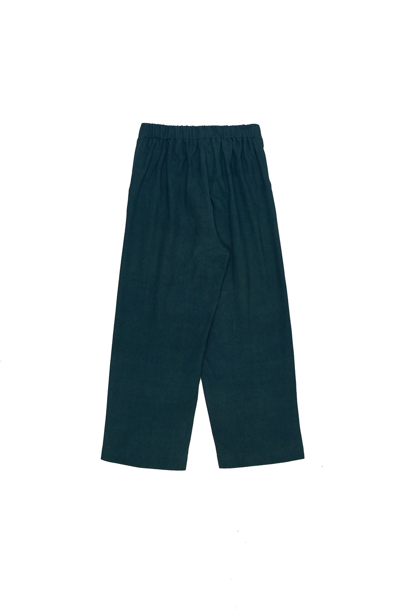 BOTTLE GREEN SOLID COTTON PLEATED TROUSER