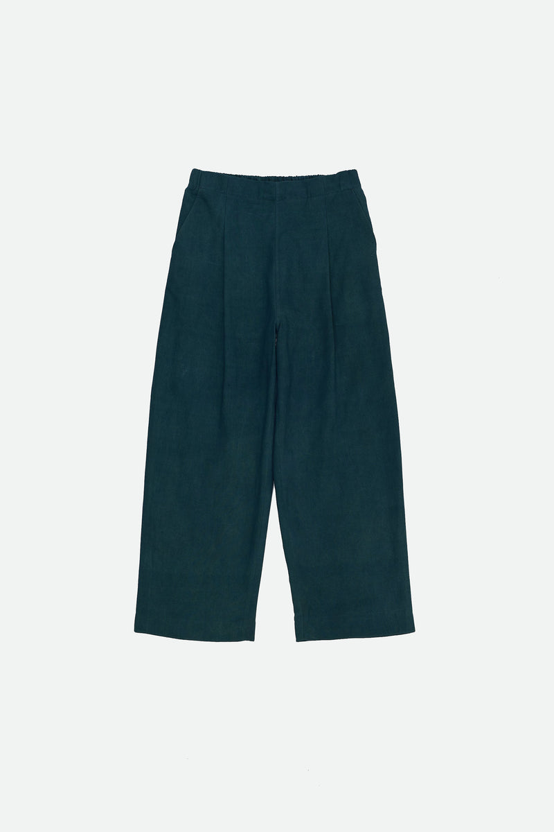 BOTTLE GREEN SOLID COTTON PLEATED TROUSER