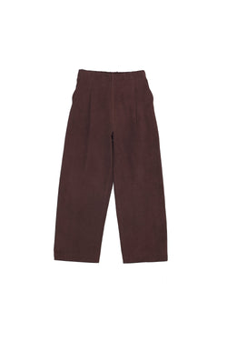 BURNT UMBER SOLID HANDSPUN DENIM PLEATED TROUSER