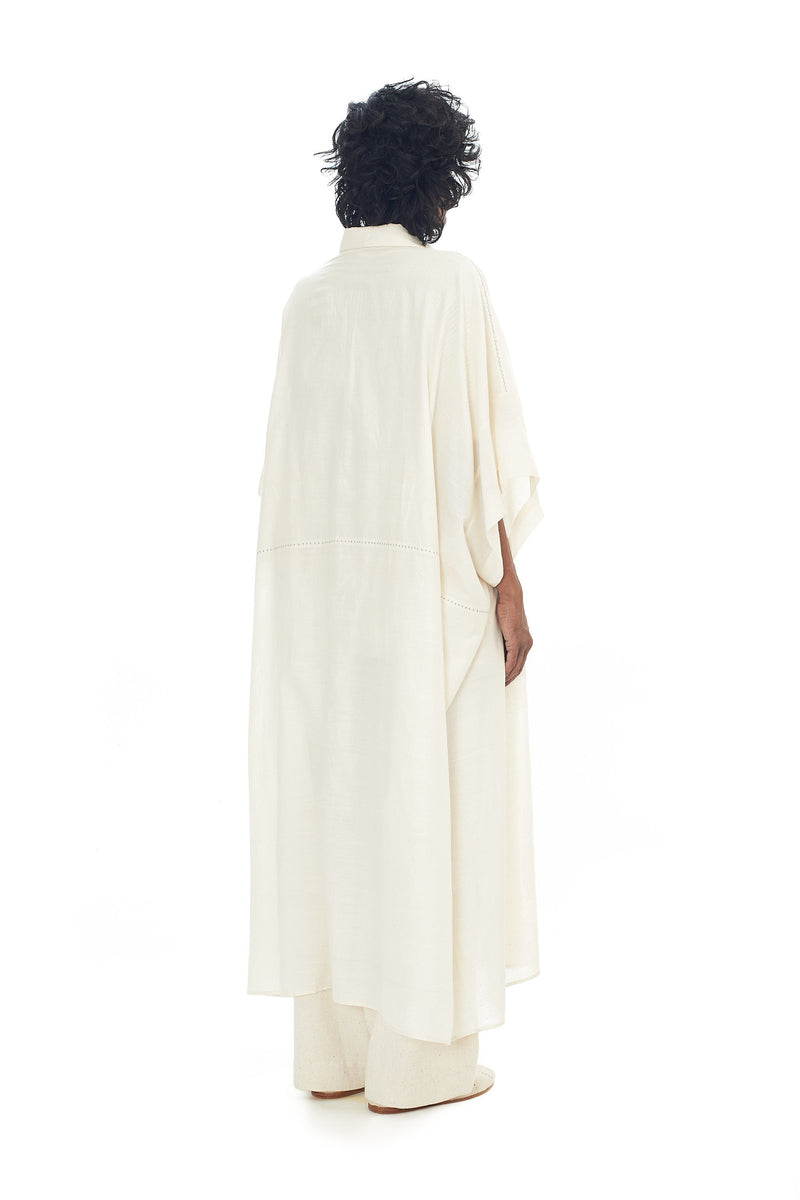 OVERSIZED ECRU COTTON SILK KAFTAN SHIRT