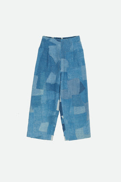 INDIGO DYED PATCHWORK ELASTIC PANTS