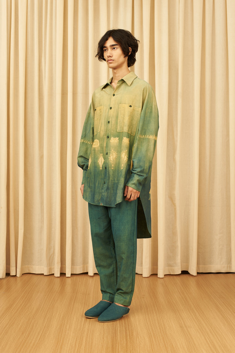 Bottle Green Gradient Shibori Statement Oversized Shirt