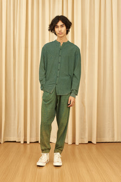 Olive Green Contrast Bandhani Soft Cotton Silk Shirt