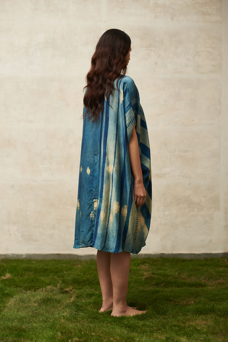 INDIGO BLOCK PRINT & SHIBORI DRAPED DRESS