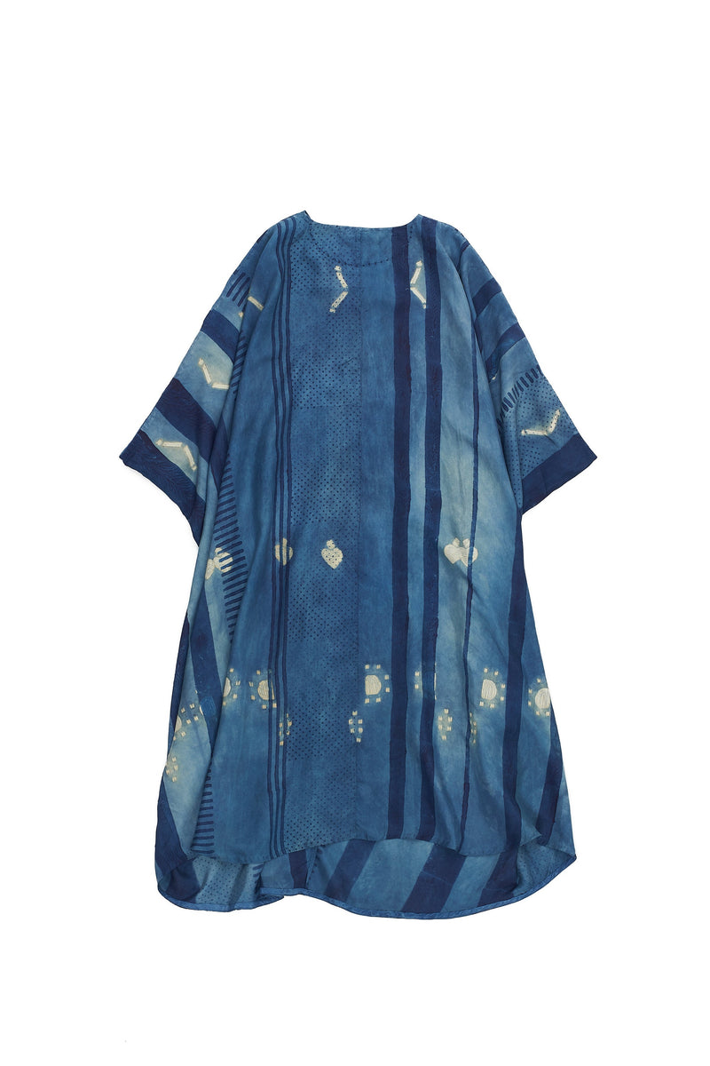 INDIGO BLOCK PRINT & SHIBORI DRAPED DRESS