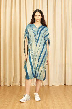 Indigo Block Print  & Shibori Draped Dress