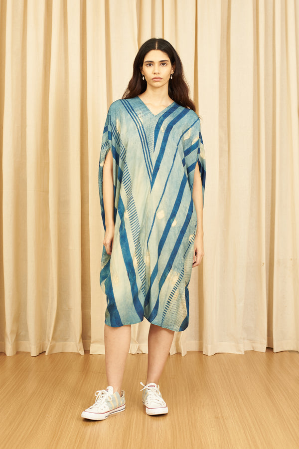 INDIGO BLOCK PRINT & SHIBORI DRAPED DRESS