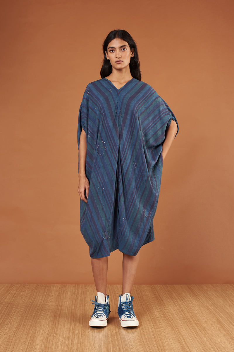 Indigo Multicolored Bandhani Silk Drape Dress