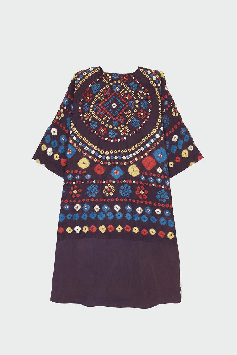 DRAPED MULTICOLORED BANDHANI KAFTAN DRESS