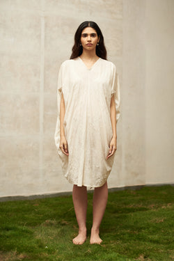 OFFWHITE ORNATE KANTHA DRESS