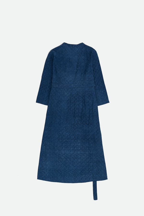 INDIGO BLOCK PRINTED STATEMENT WRAP DRESS