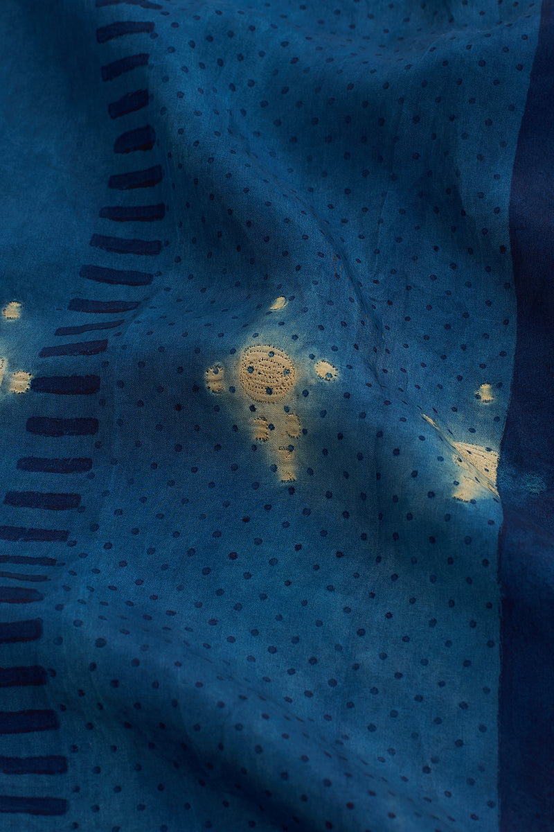 INDIGO BLOCK PRINT & SHIBORI BUTTON DOWN SILK DRESS