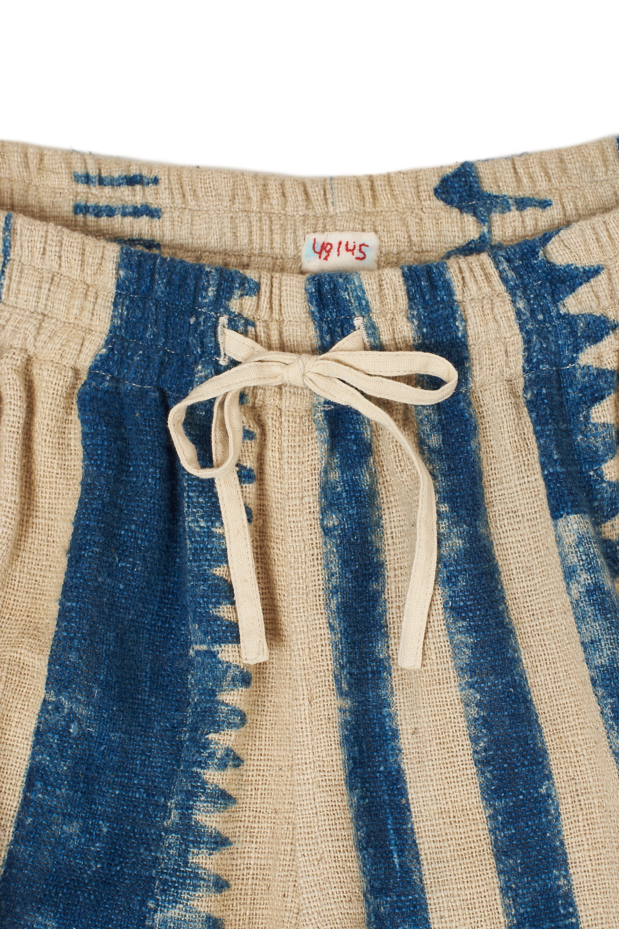 ECRU BLOCK PRINTED COTTON DRAWSTRING PANT