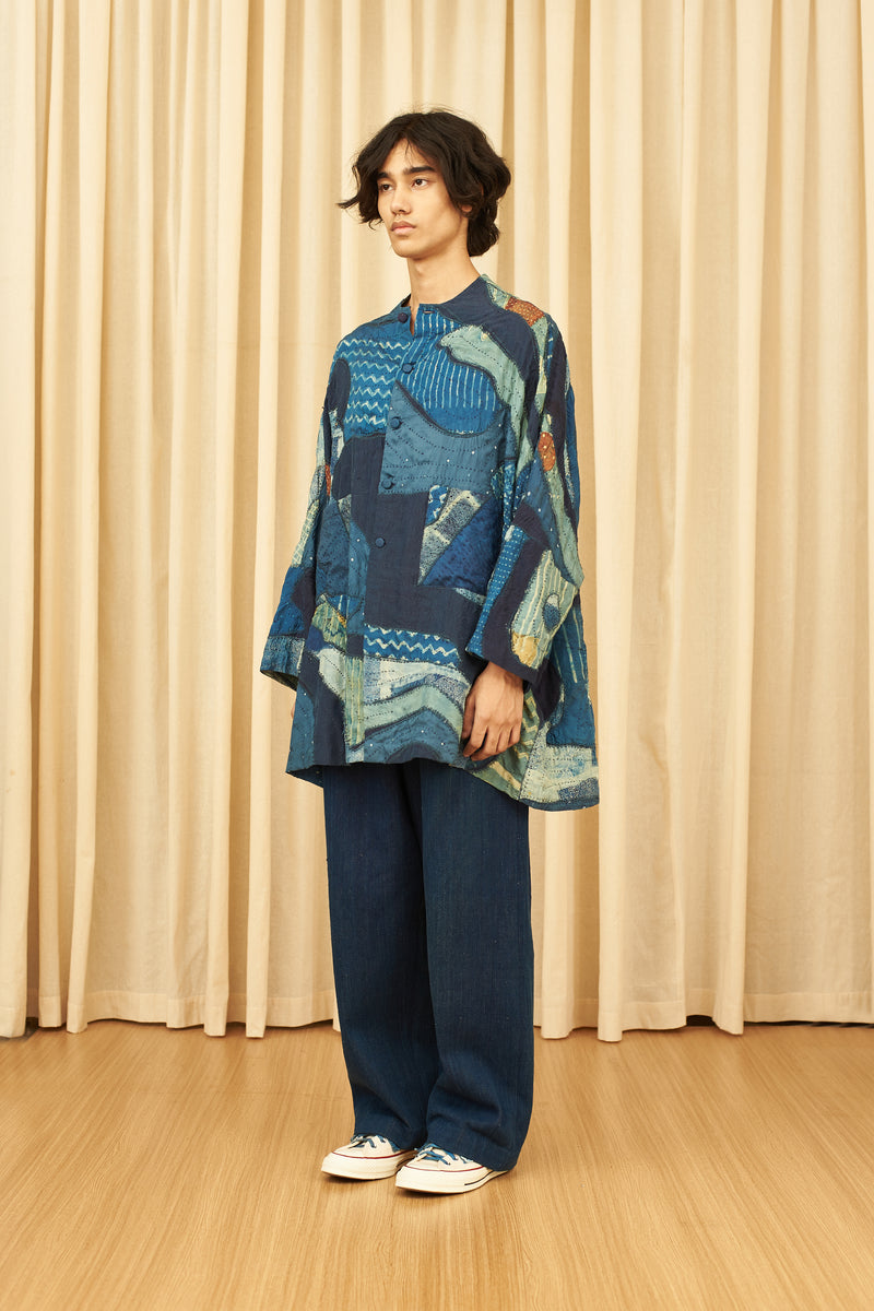 MULTICOLORED KANTHA PATCHWORK SILK UNISEX JACKET