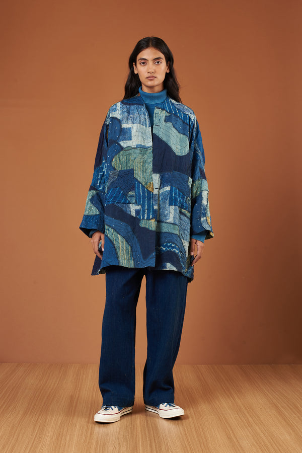 Multicolored Kantha Patchwork Silk Unisex Jacket