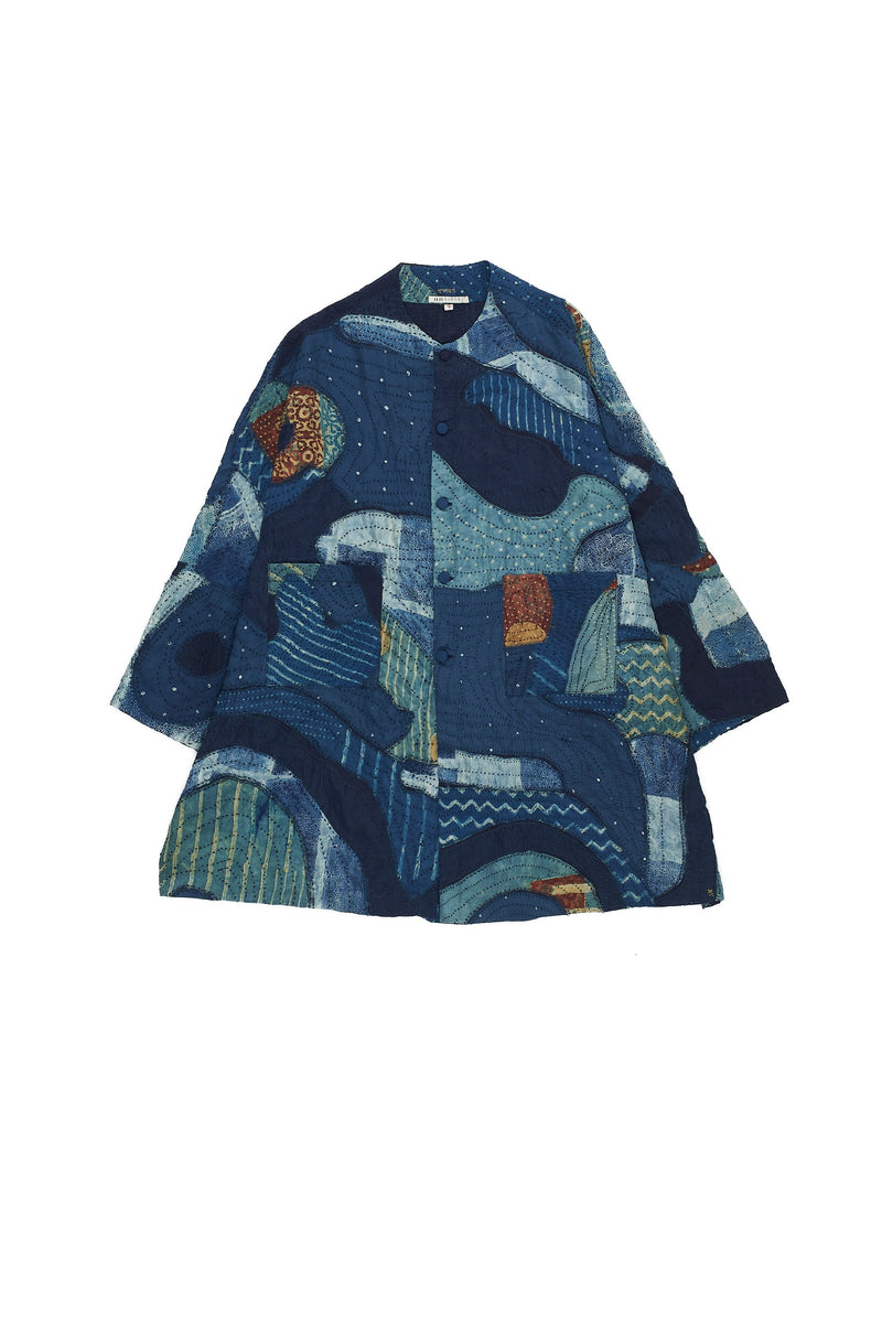MULTICOLORED KANTHA PATCHWORK SILK UNISEX JACKET