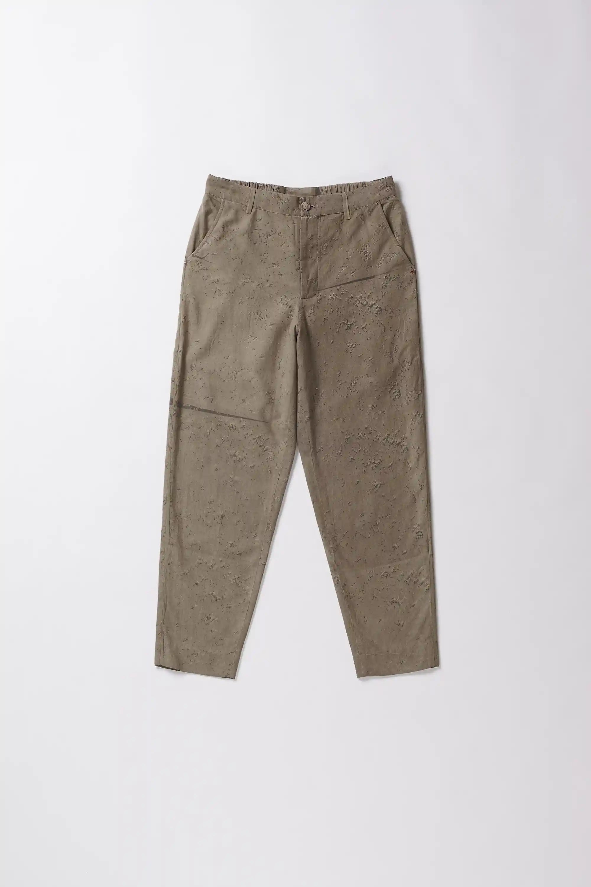 Khaki Green Tapered Textured Trousers