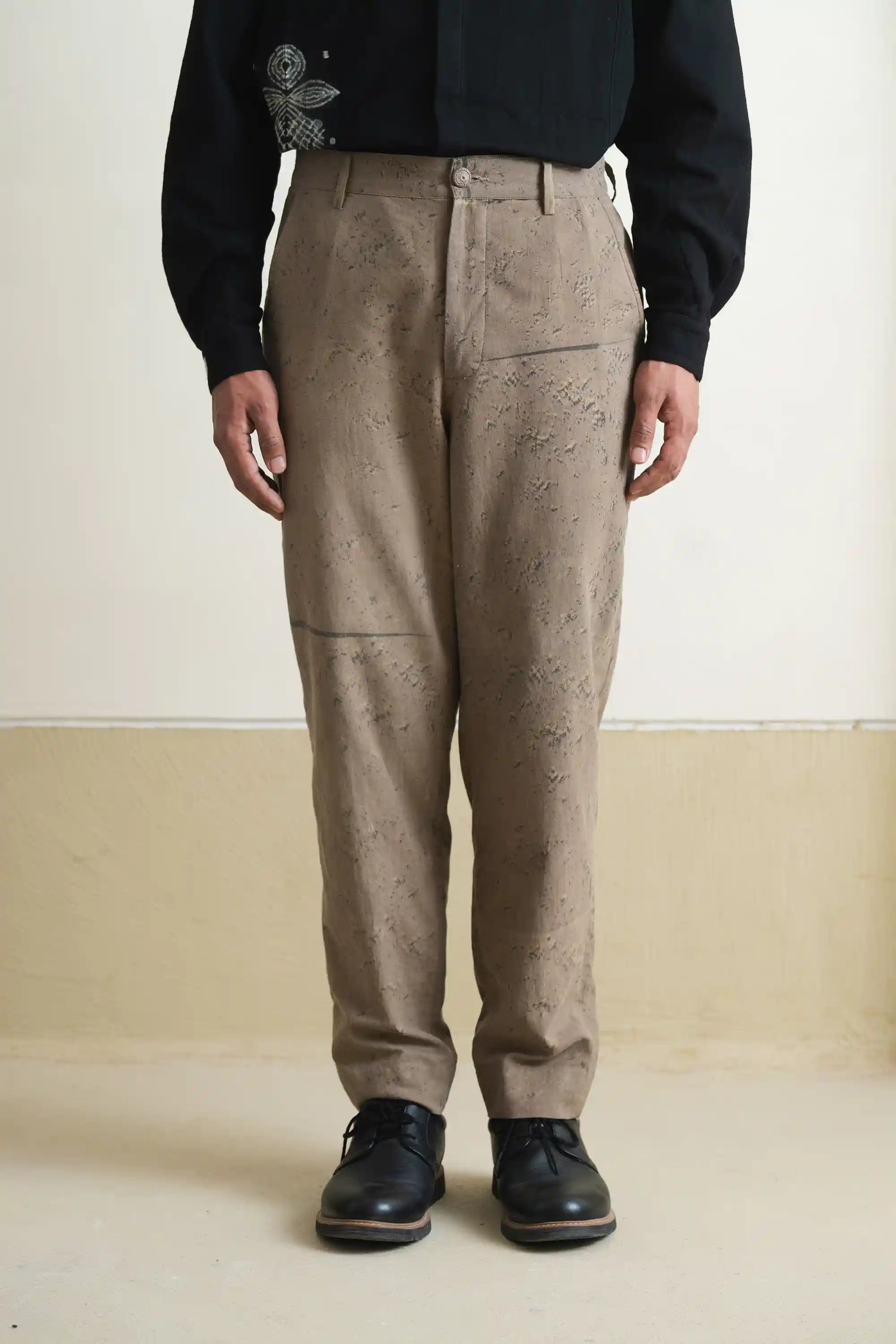 Khaki Green Tapered Textured Trousers