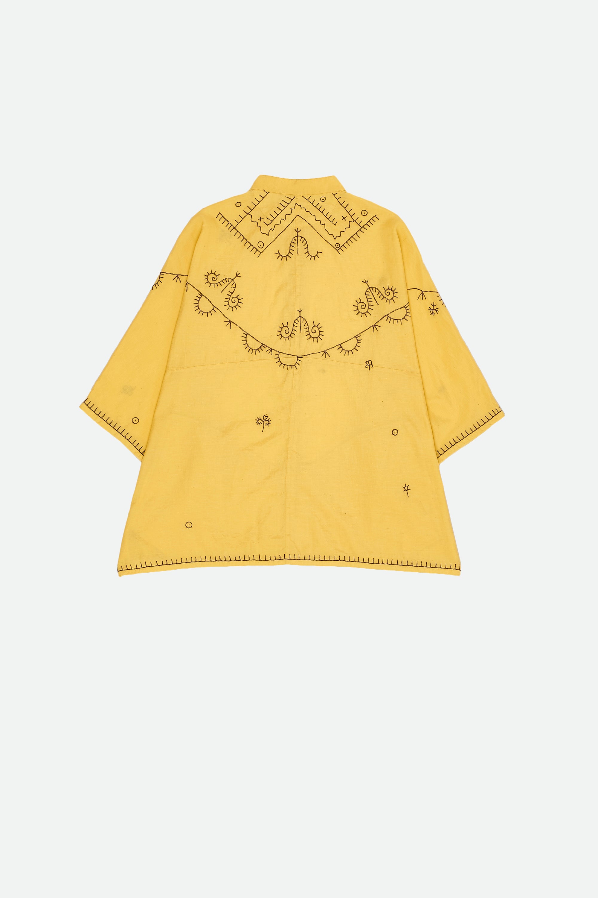 Lemon Yellow Cotton Silk Shirt With Embroidered