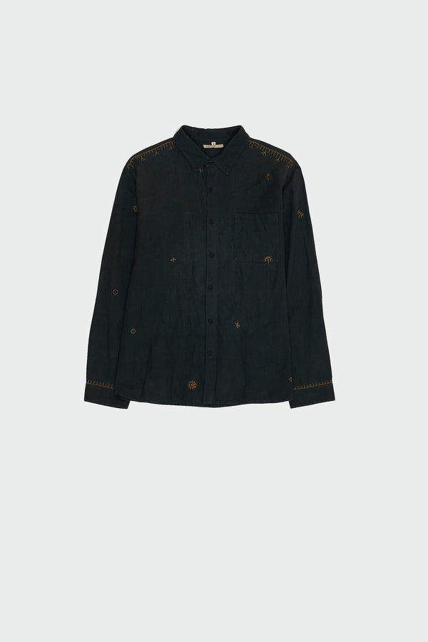 MIDNIGHT INDIGO COTTON UNISEX SHIRT WITH HAND EMBROIDERY